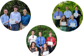 Collage of Doctor Palmer presenting certificates to high school seniors
